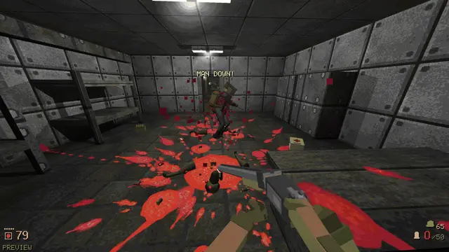 Blood across the floor of a civil defence shelter