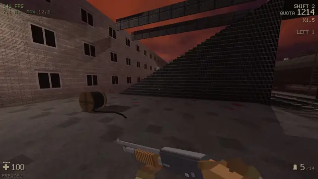 Two guns aimed down a railway in the dusk