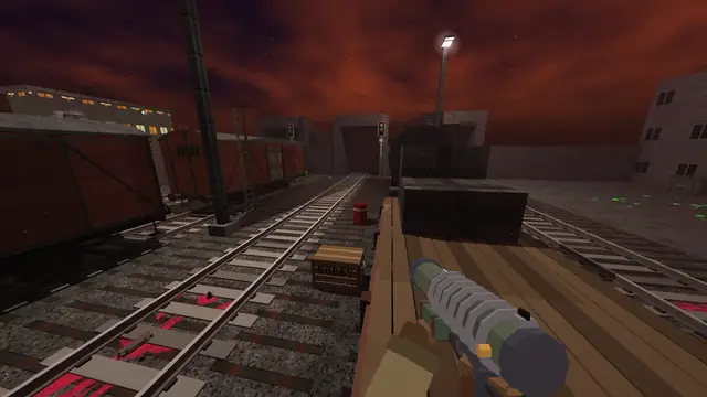 Fire on the railway, two guns raised